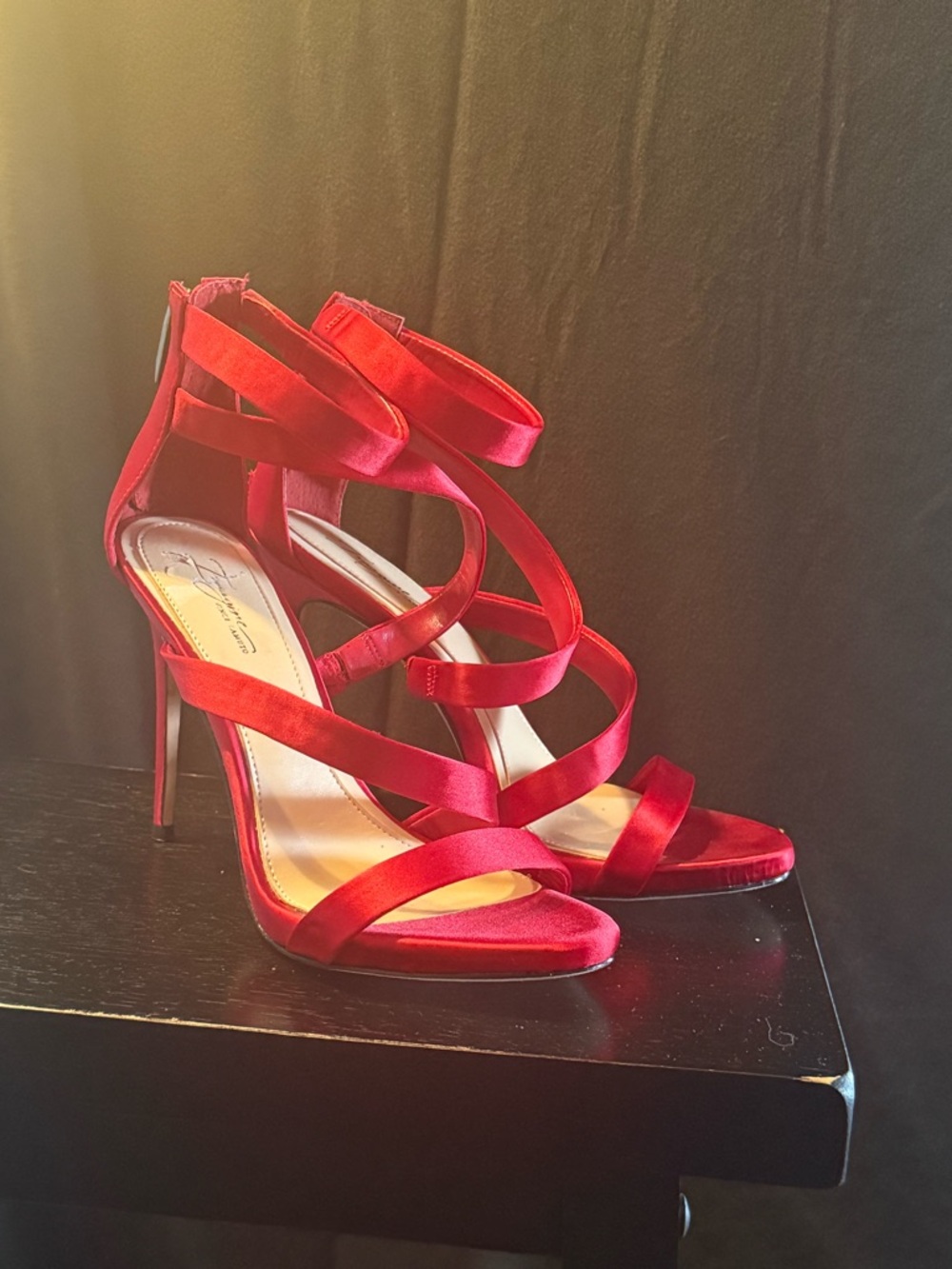 Vince Camuto Red Satin Strappy Stiletto Sandals